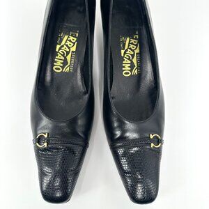 Salvatore Ferragamo Gancini Low-Heel Leather Pumps